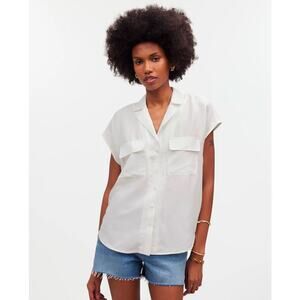 Madewell Silk Drapey Patch-Pocket Sleeveless Shirt lighthouse Medium